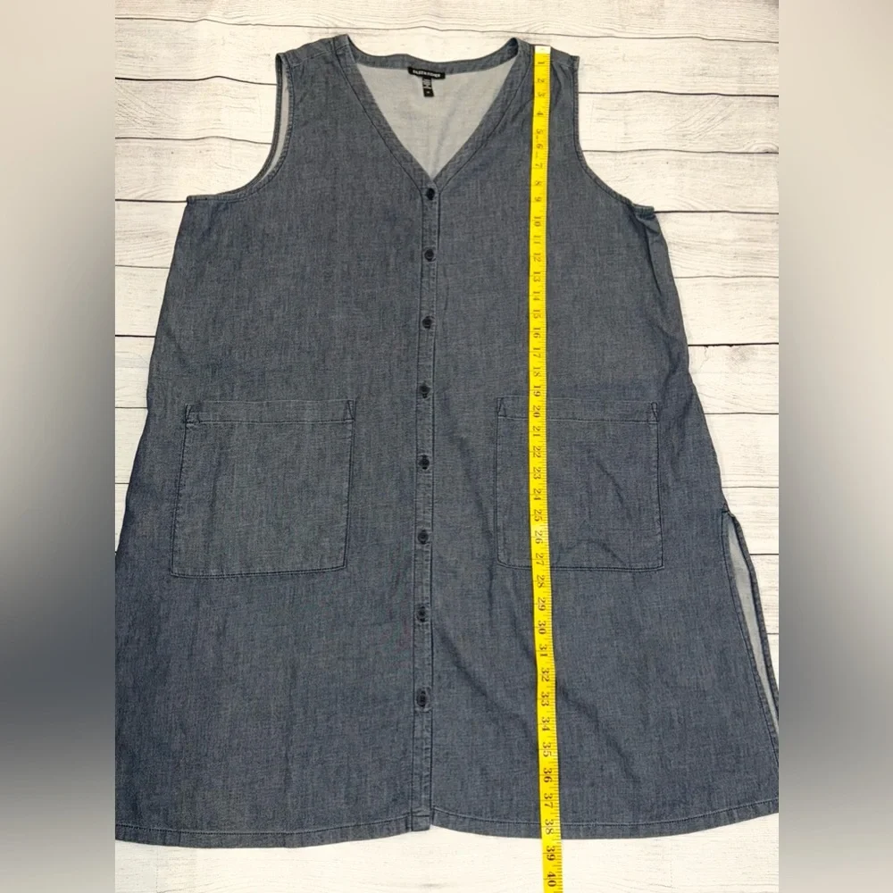 Eileen Fisher Twill Denim V Neck Long Tunic Top and Pants Set - Picture 6 of 14